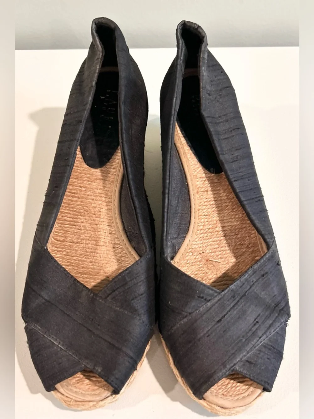 Lauren Ralph Lauren Black Espadrille Wedge Sandals Shoes 8.5